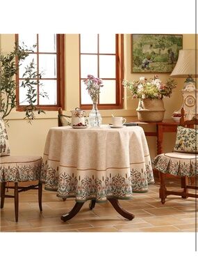 NEW patdrea Vintage French Linen Tablecloth, 55" round. Cudillero
